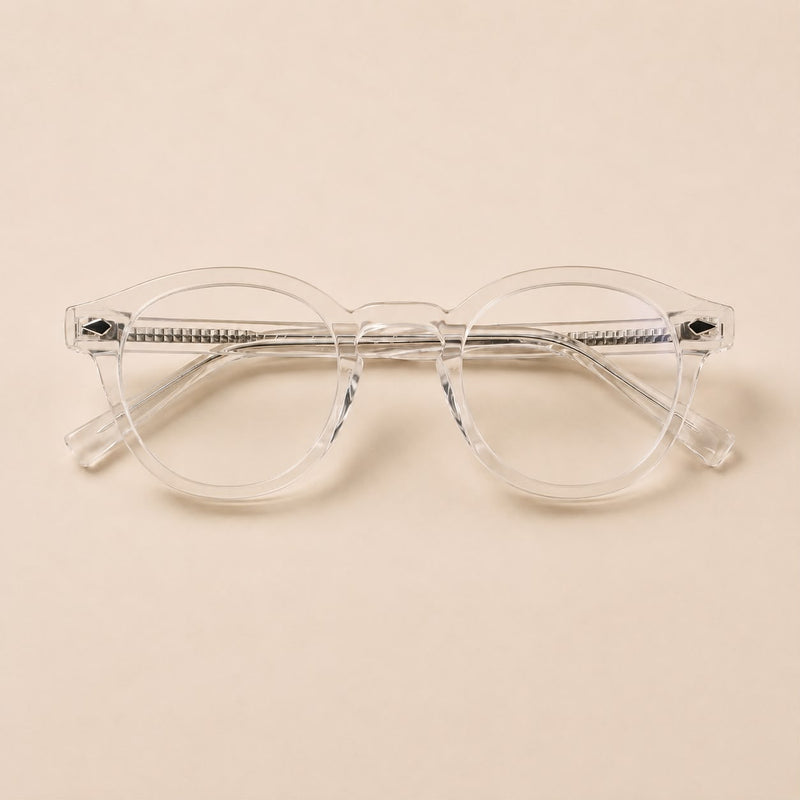 Óculos de bloqueio de luz azul Vanta modelo Quartz, vistos de frente. Armação premium com lentes transparentes discretas para uso frente a ecrãs.